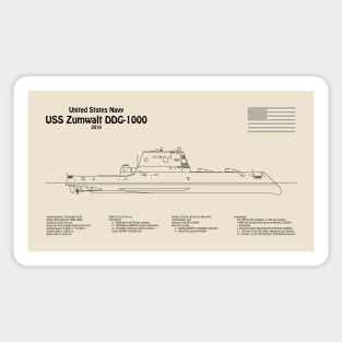 USS Zumwalt DDG-1000 Destroyer ship plans - SDpng Sticker